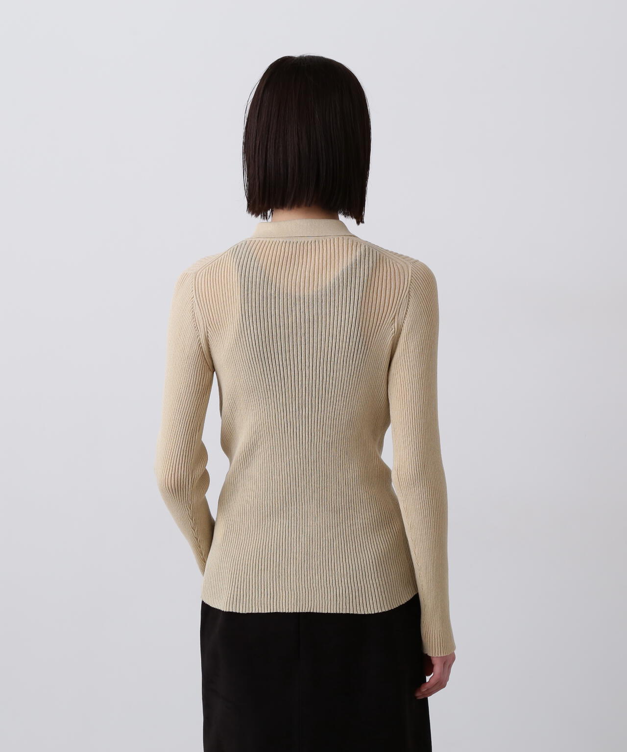 YLÈVE / SHEER RIB KNIT LONG SLEEVE POLO