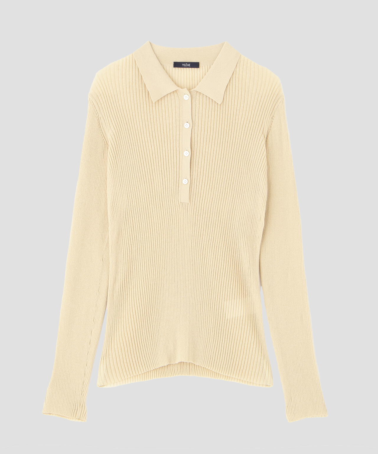 YLÈVE / SHEER RIB KNIT LONG SLEEVE POLO