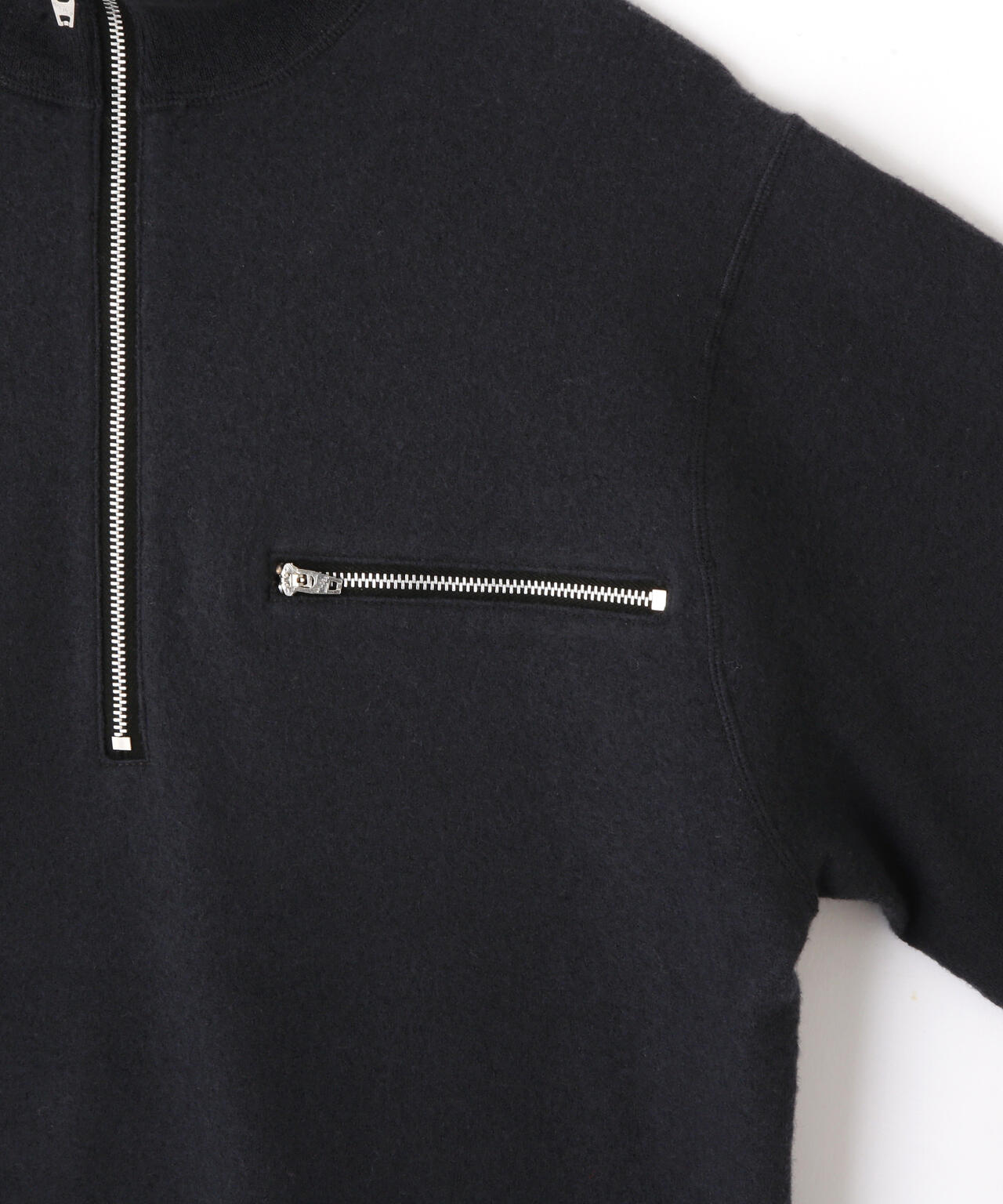 YLÈVE / ULTRAFINE MERINO MILLED WOOL KNIT HALF ZIP PULL OVER