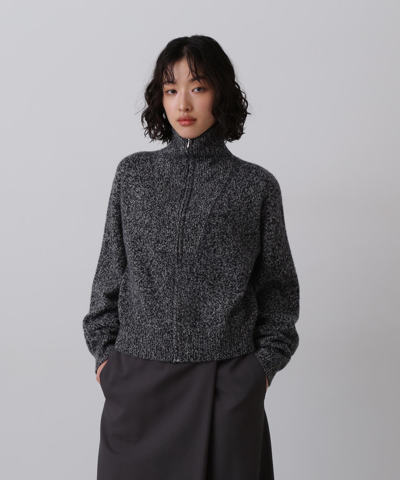 YLEVE / WOOL CASHMERE MELANGE KNIT FULL ZIP PULL OVER | YLÈVE