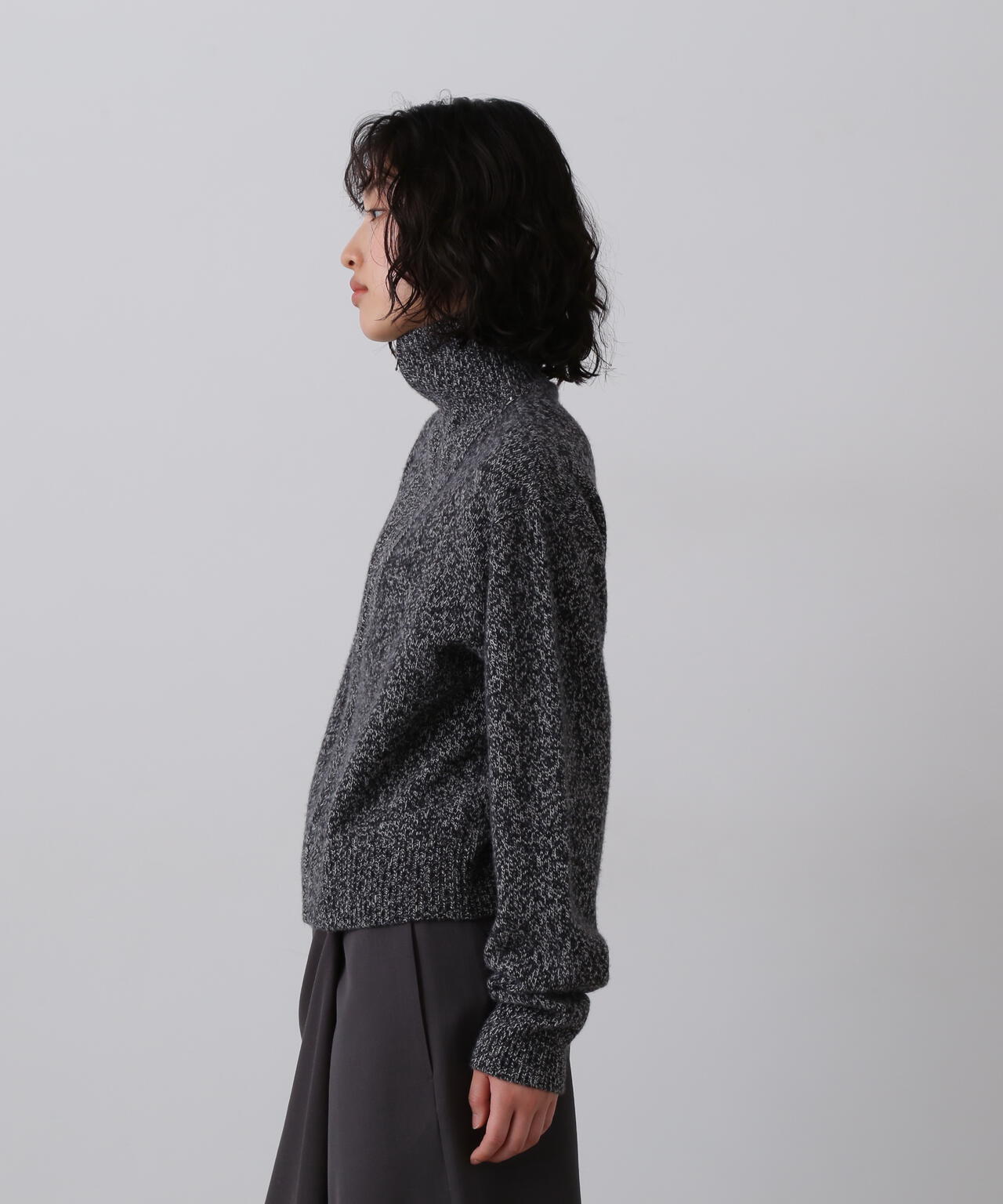 YLÈVE / WOOL CASHMERE MELANGE KNIT FULL ZIP PULL OVER | YLÈVE