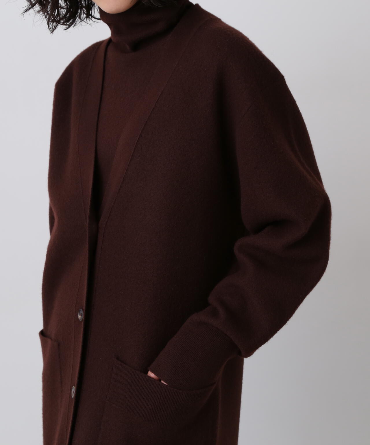 美品▲定価8.6万▲YLEVEイレーヴ//メルトンノーカラーウールコート▲グレー Y / NON MULESING WOOL KN C/N P/O | YLÈVE（イレーヴ