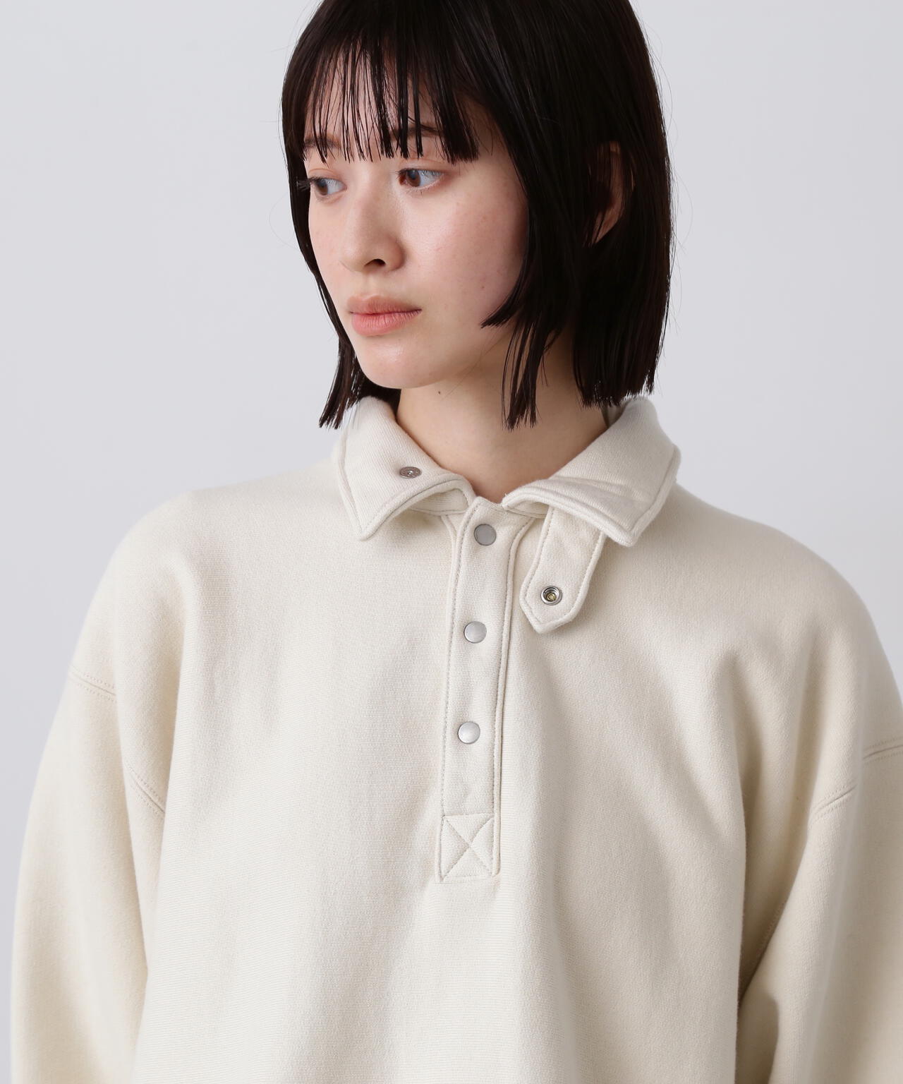 YLÈVE / HEAVY WEIGHT FLEECE BLEACH SNAP PULLOVER