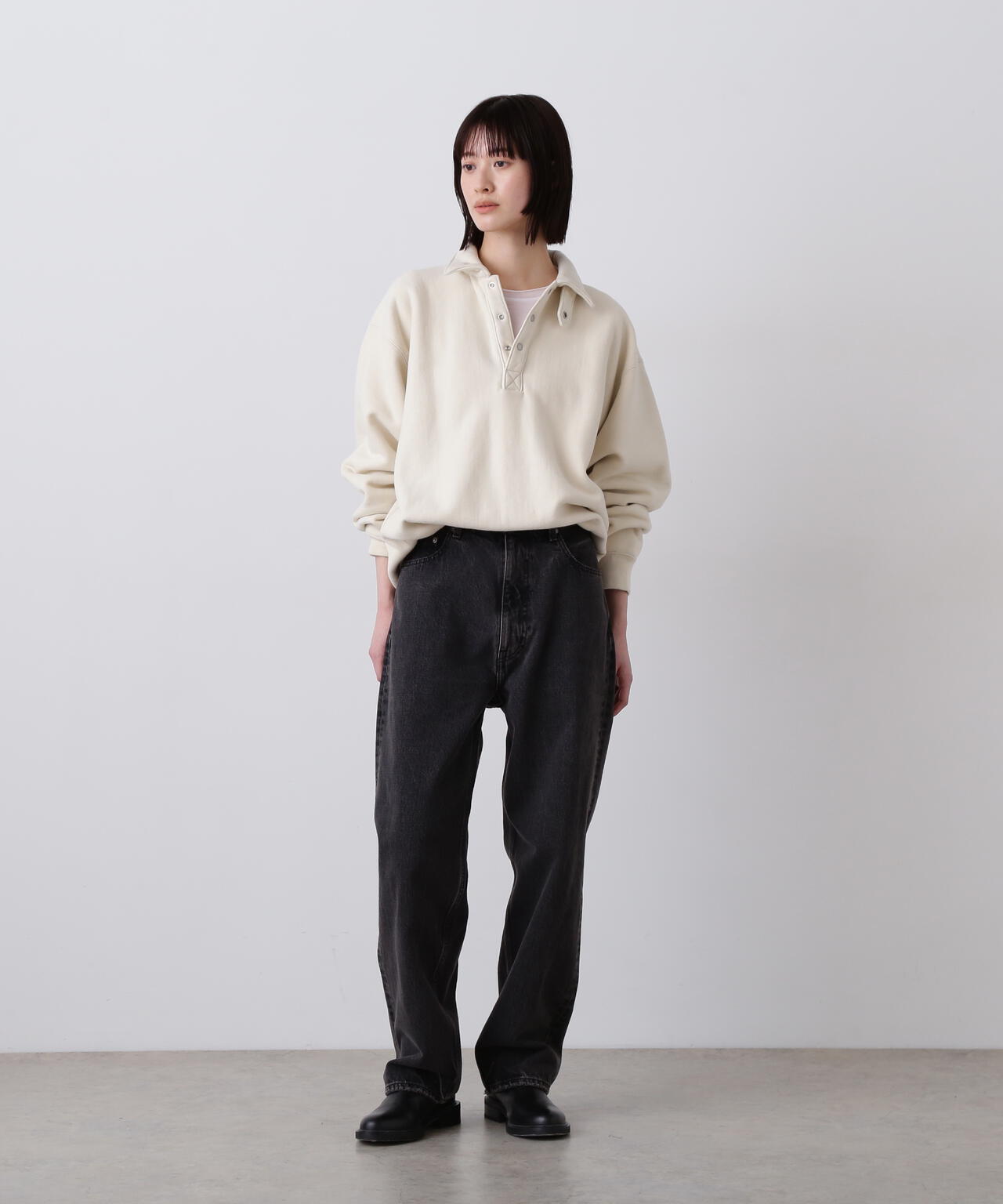 YLÈVE / HEAVY WEIGHT FLEECE BLEACH SNAP PULLOVER