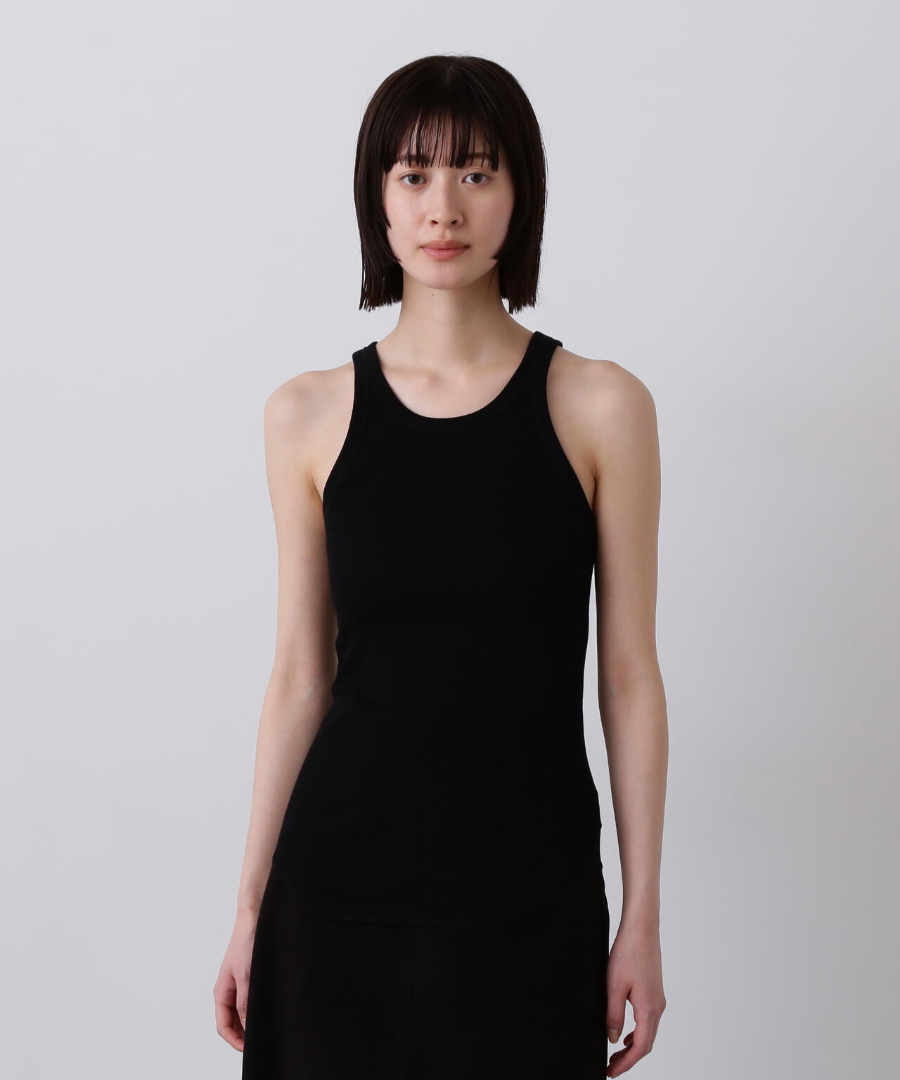 Cotton ribbon tank 黒 YLEVE / ORGANIC COTTON LOOP-WHEELED RIB TANK TOP | YLÈVE（イレーヴ
