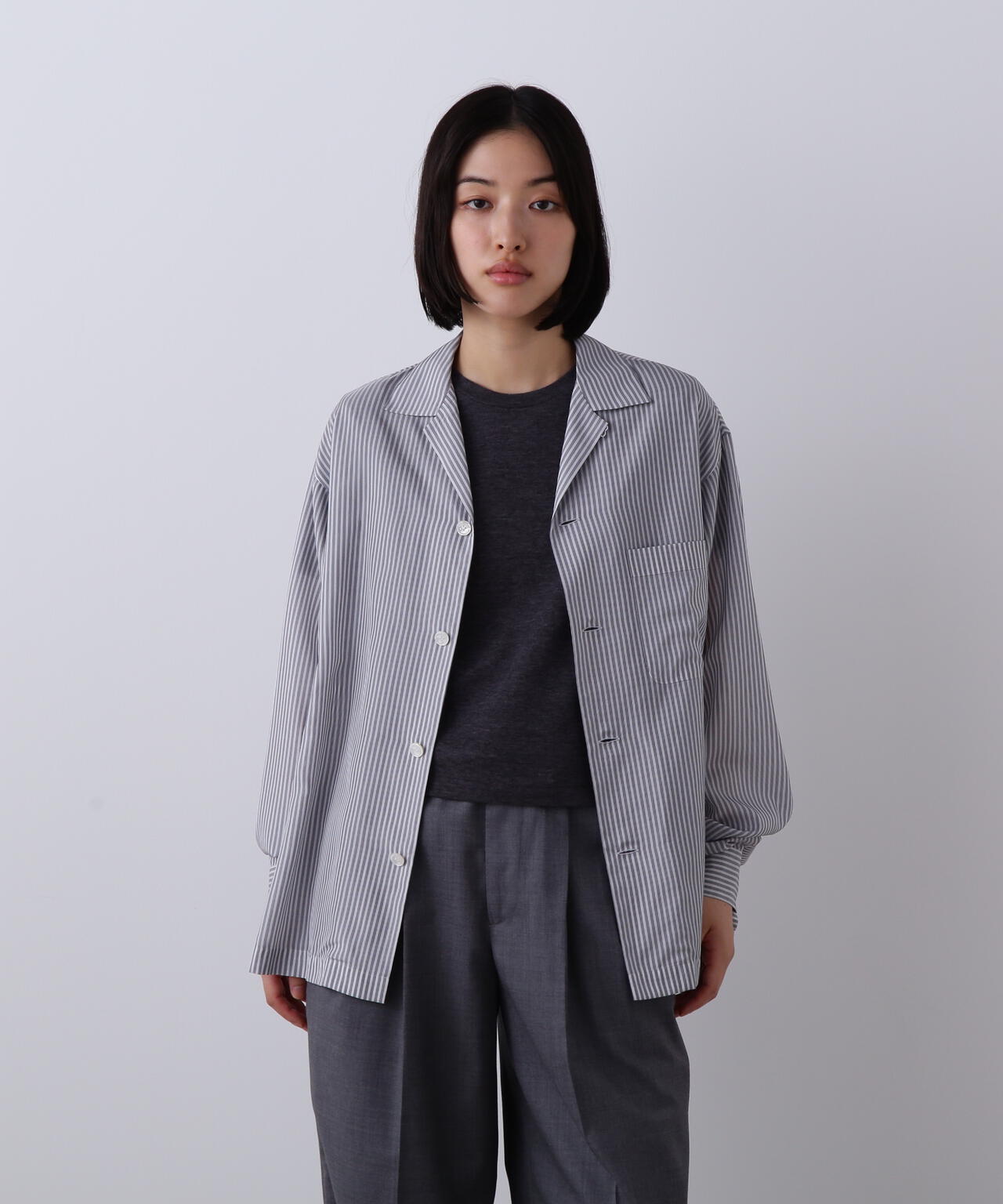 【hugさま専用】yonfa gray stripe shirts CONTRAST STRIPED PATCH OVERSHIRT - Blue | ZARA Canada