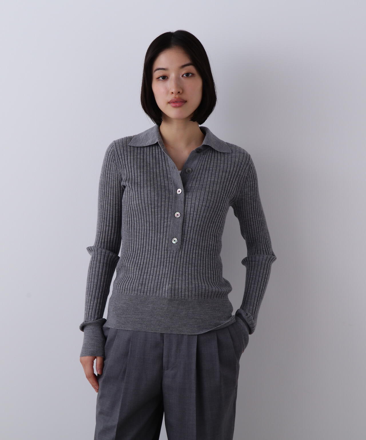 YLÈVE / WOOL SILK CASHMERE RIB KNIT POLO