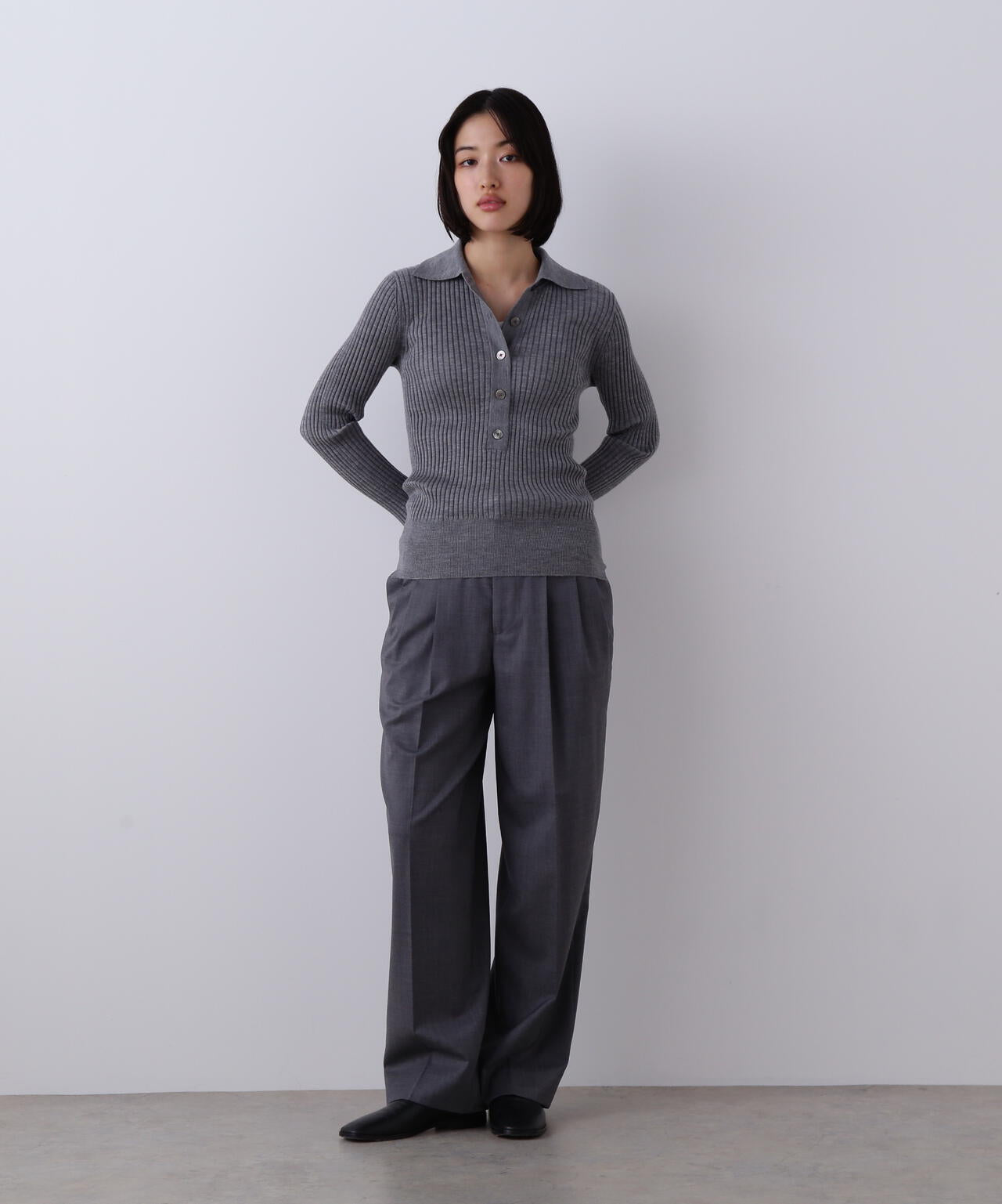 YLÈVE / WOOL SILK CASHMERE RIB KNIT POLO | YLÈVE（イレーヴ