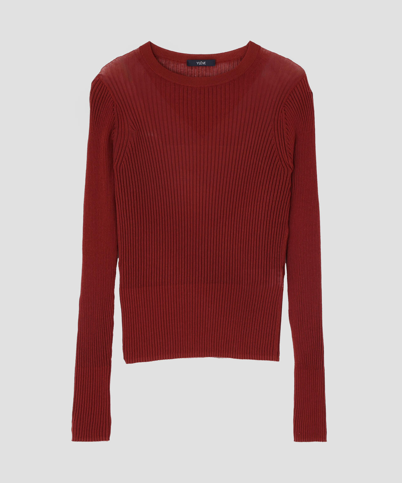 YLEVE / SHEER RIB KNIT LONG SLEEVE PULLOVER