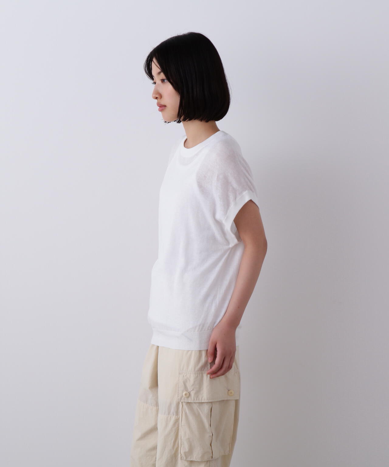 YLEVE / COTTON LINEN KNIT ASYMMETRY PULLOVER