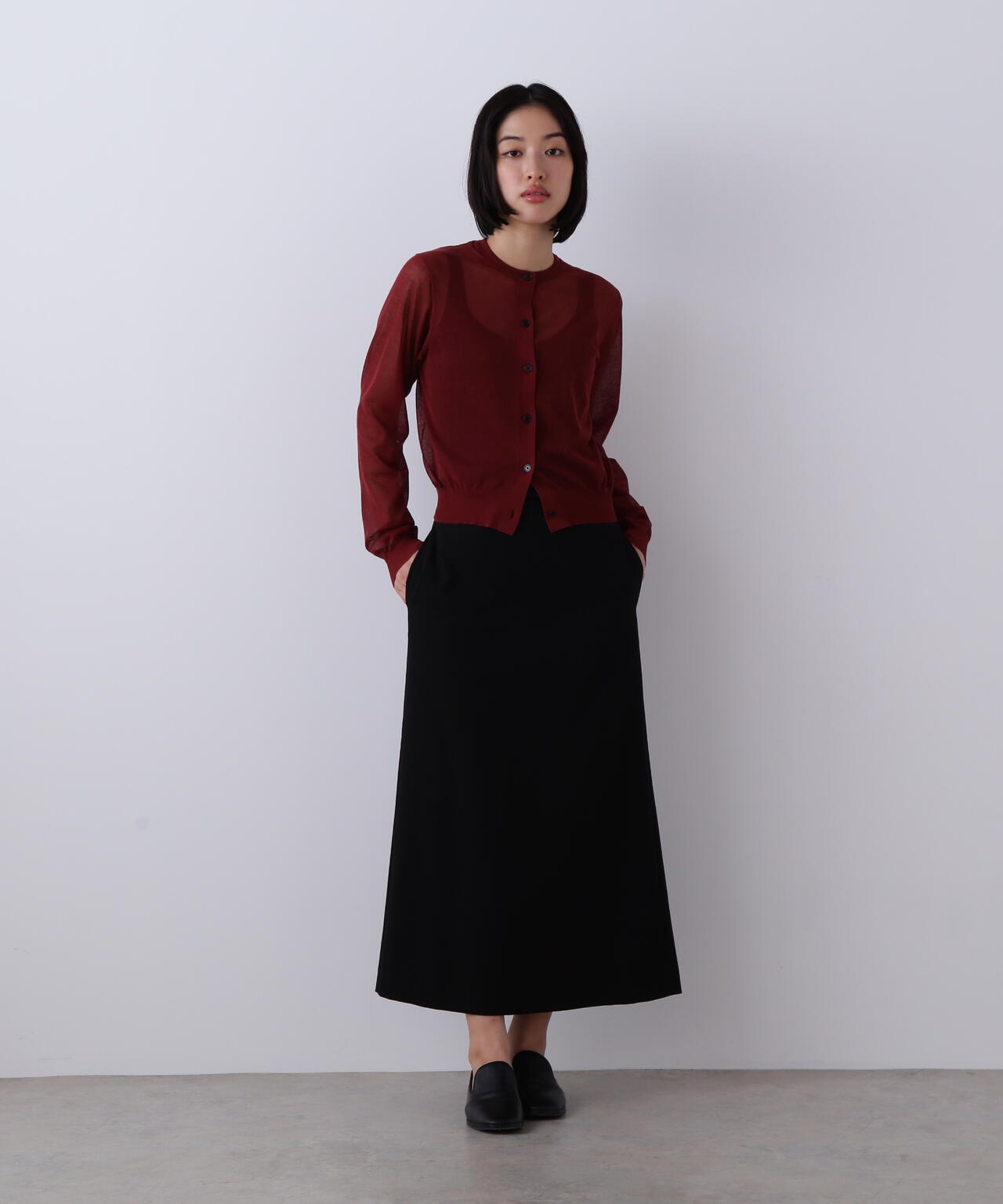 YLEVE / SHEER RIB KNIT CARDIGAN