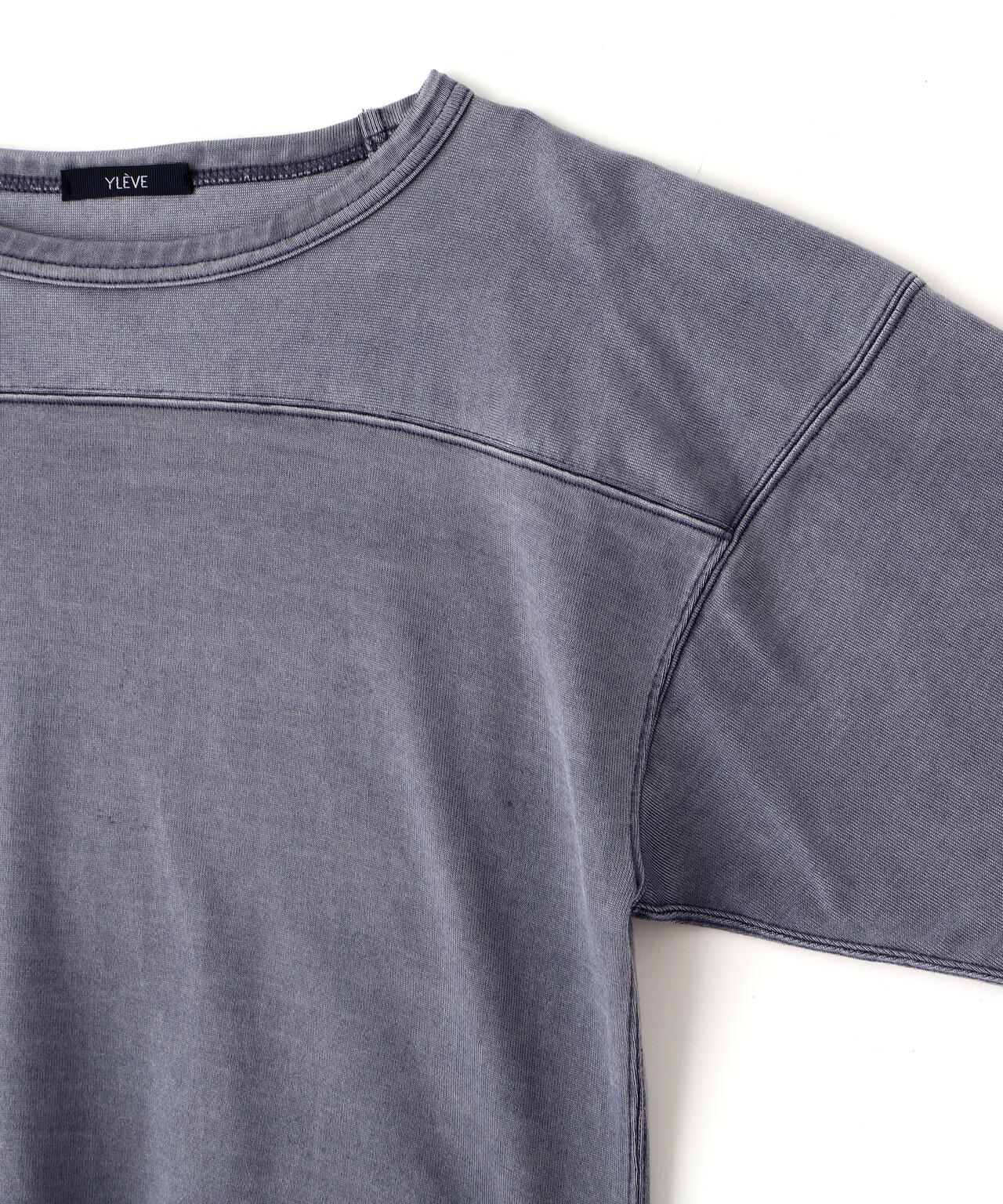 YLEVE PIGMENT DYE ラガーシャツ 4 グレー Pigment Dye Open End Cotton T - Blue Gray