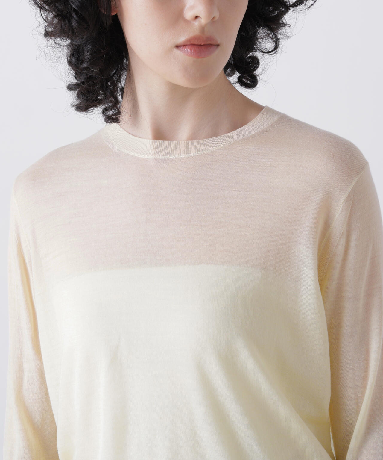 YLÈVE イレーヴ ポリエステルラミーシアーニットプルオーバー YLEVE / 2/100 FINE WOOL SHEER KNIT PULLOVER | YLÈVE（イレーヴ