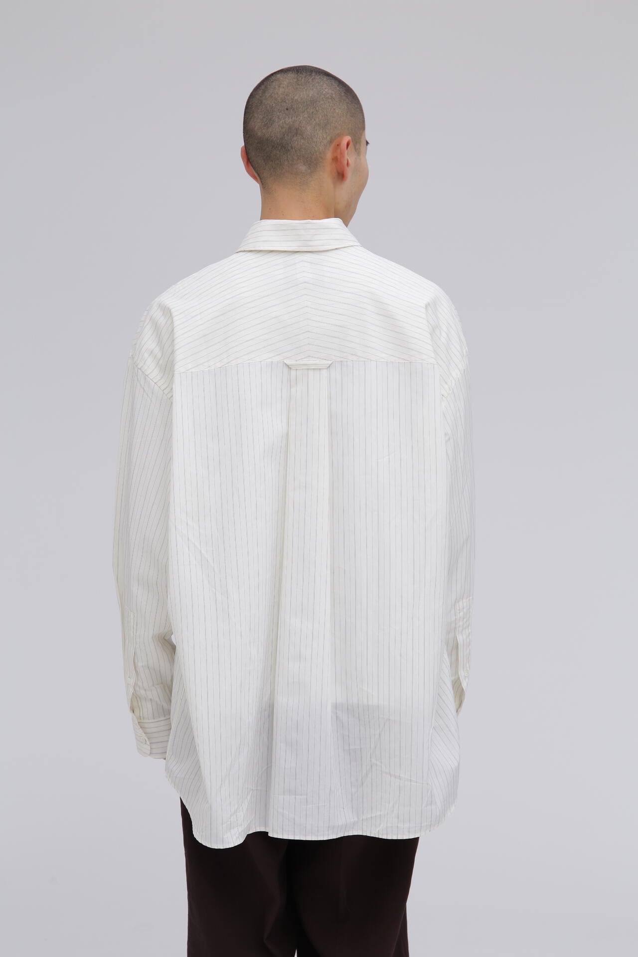 STUDIO NICHOLSON / TICKING STRIPE OVERSIZED FRENCH PLACKET SHIRT