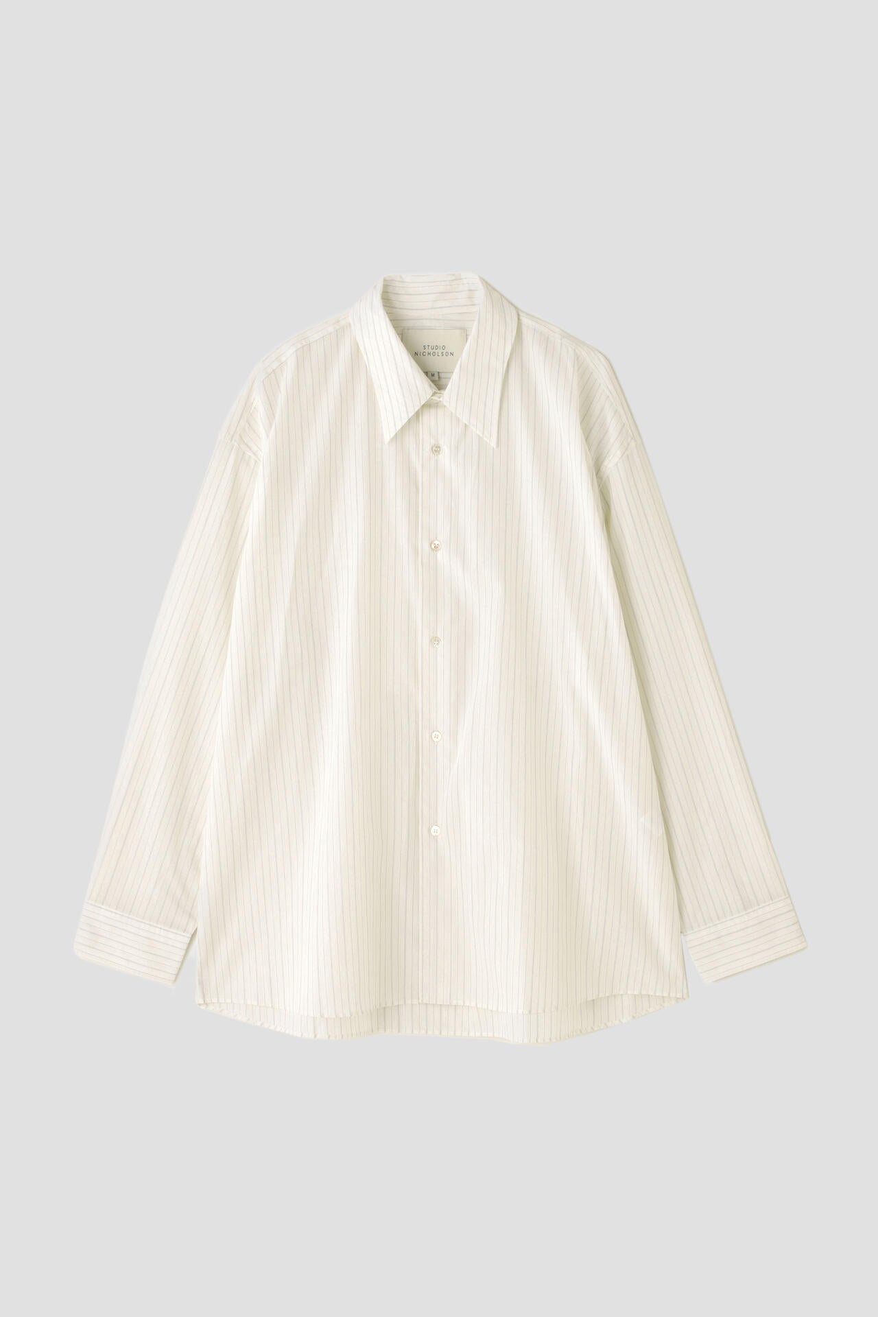 STUDIO NICHOLSON / TICKING STRIPE OVERSIZED FRENCH PLACKET SHIRT