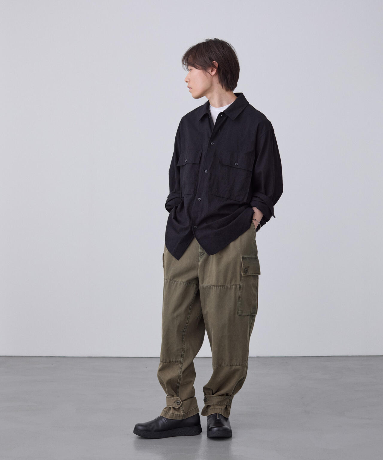 別注] blurhms / SILK COTTN NEP PLAID MILITARY SHIRT | THE LIBRARY