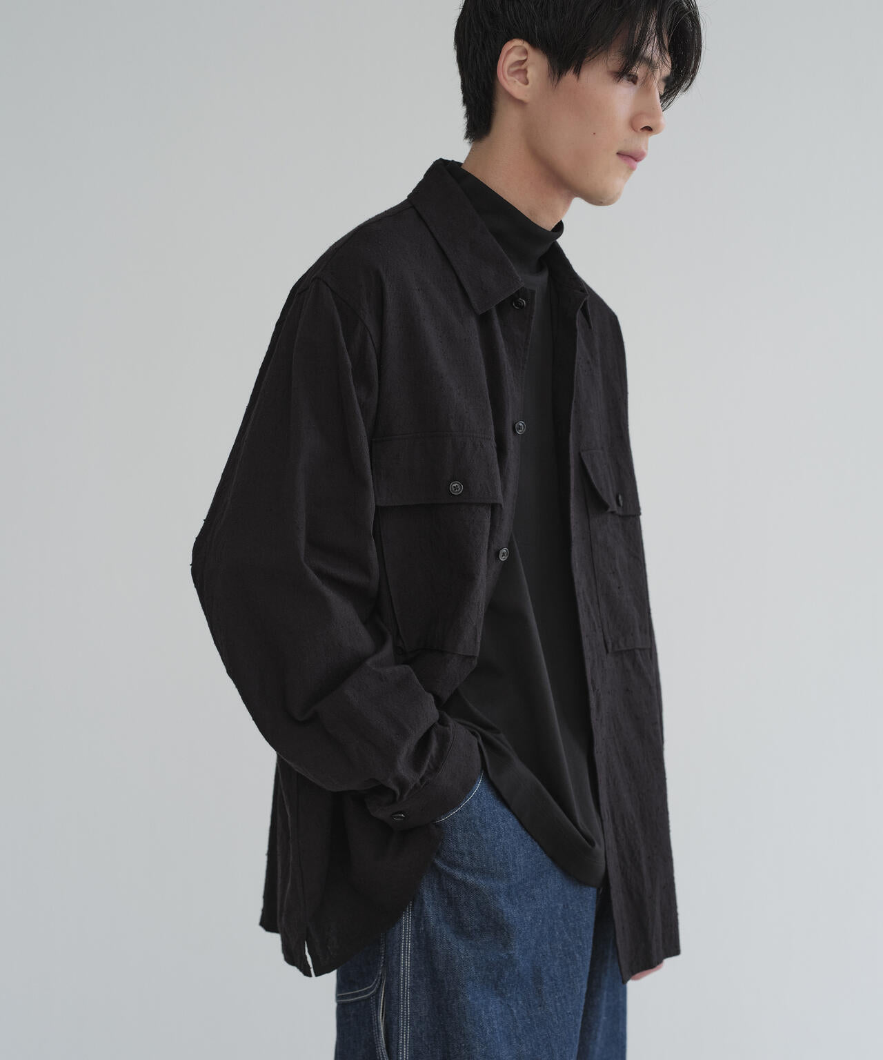 [別注] blurhms / SILK COTTN NEP PLAID MILITARY SHIRT