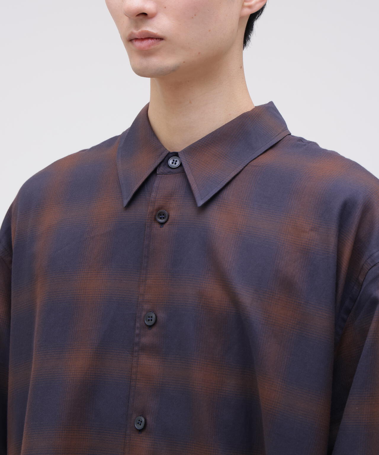 STUDIO NICHOLSON / COTTON CHECK OVERSIZED STRIGHT HEM SHIRT | THE