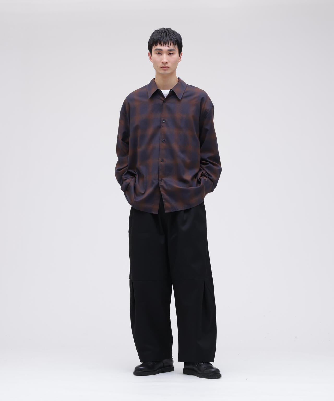 STUDIO NICHOLSON / COTTON CHECK OVERSIZED STRIGHT HEM SHIRT