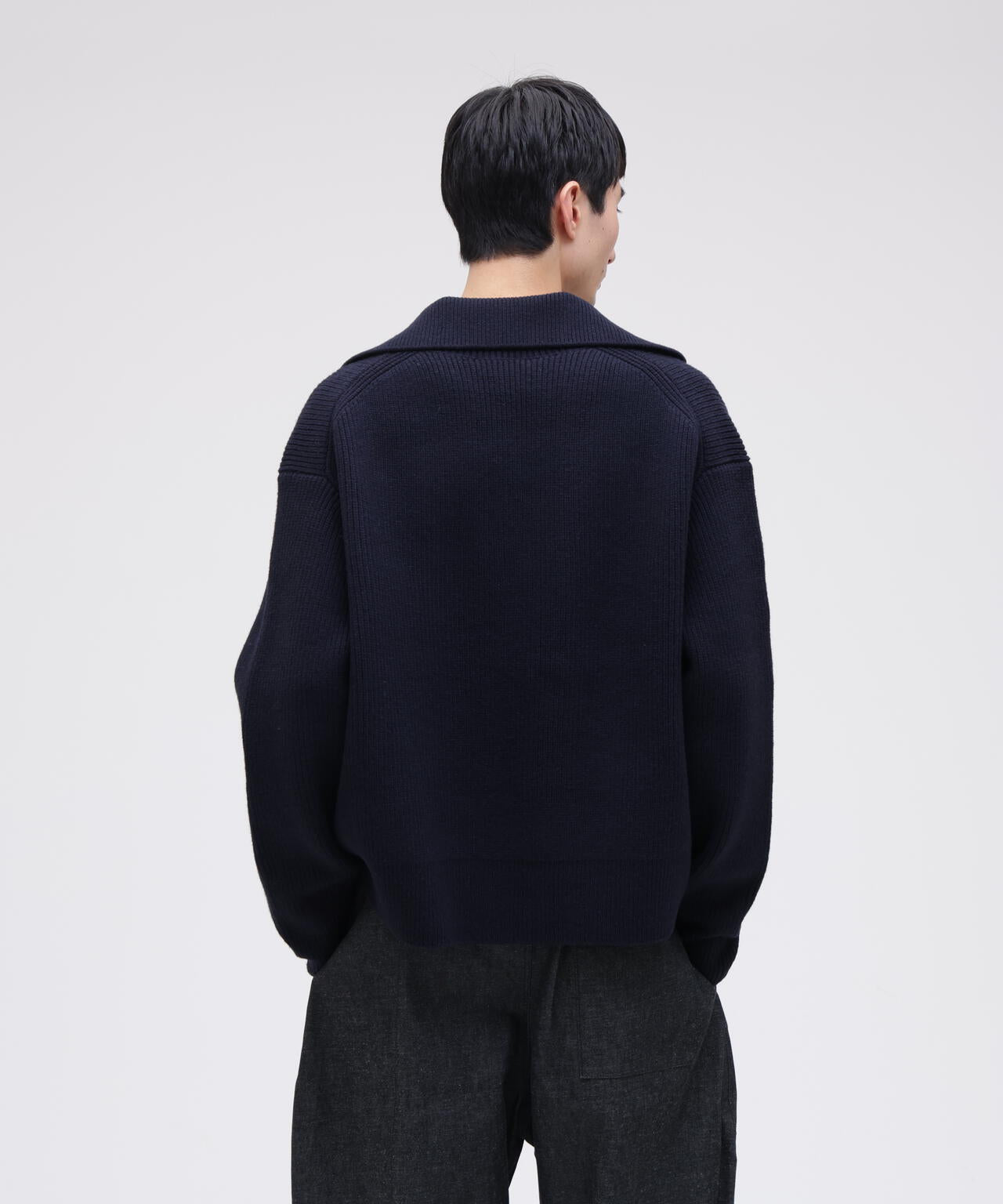STUDIO NICHOLSON / LAMBSWOOL RIB POLO COLLAR JUMPER | THE LIBRARY