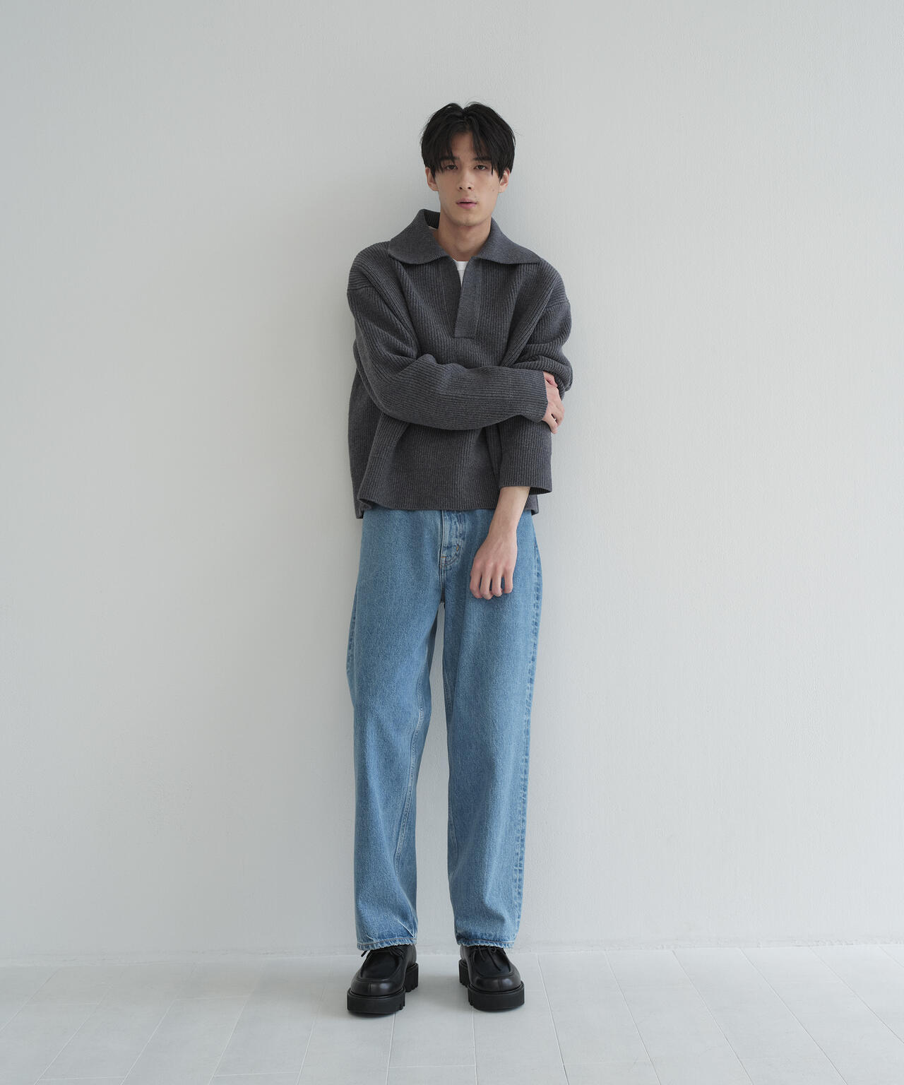 別注]STUDIO NICHOLSON / LAMBSWOOL RIB POLO COLLAR JUMPER | THE