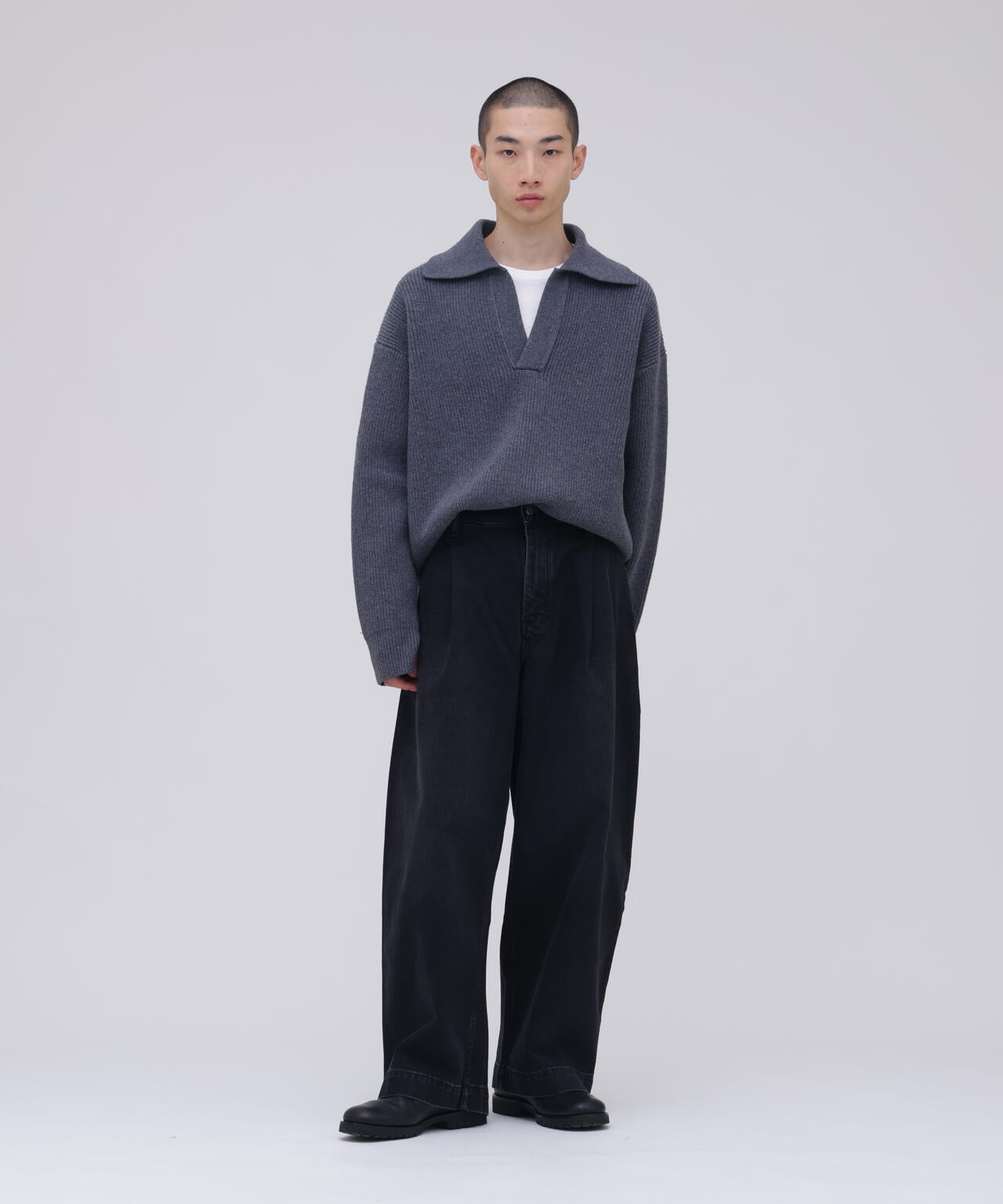 別注]STUDIO NICHOLSON / LAMBSWOOL RIB POLO COLLAR JUMPER | THE