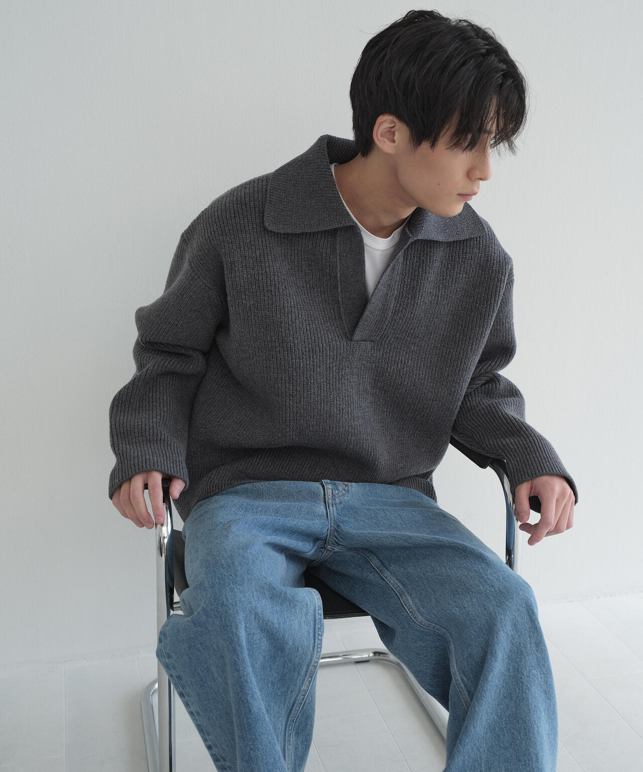 [別注]STUDIO NICHOLSON / LAMBSWOOL RIB POLO COLLAR JUMPER
