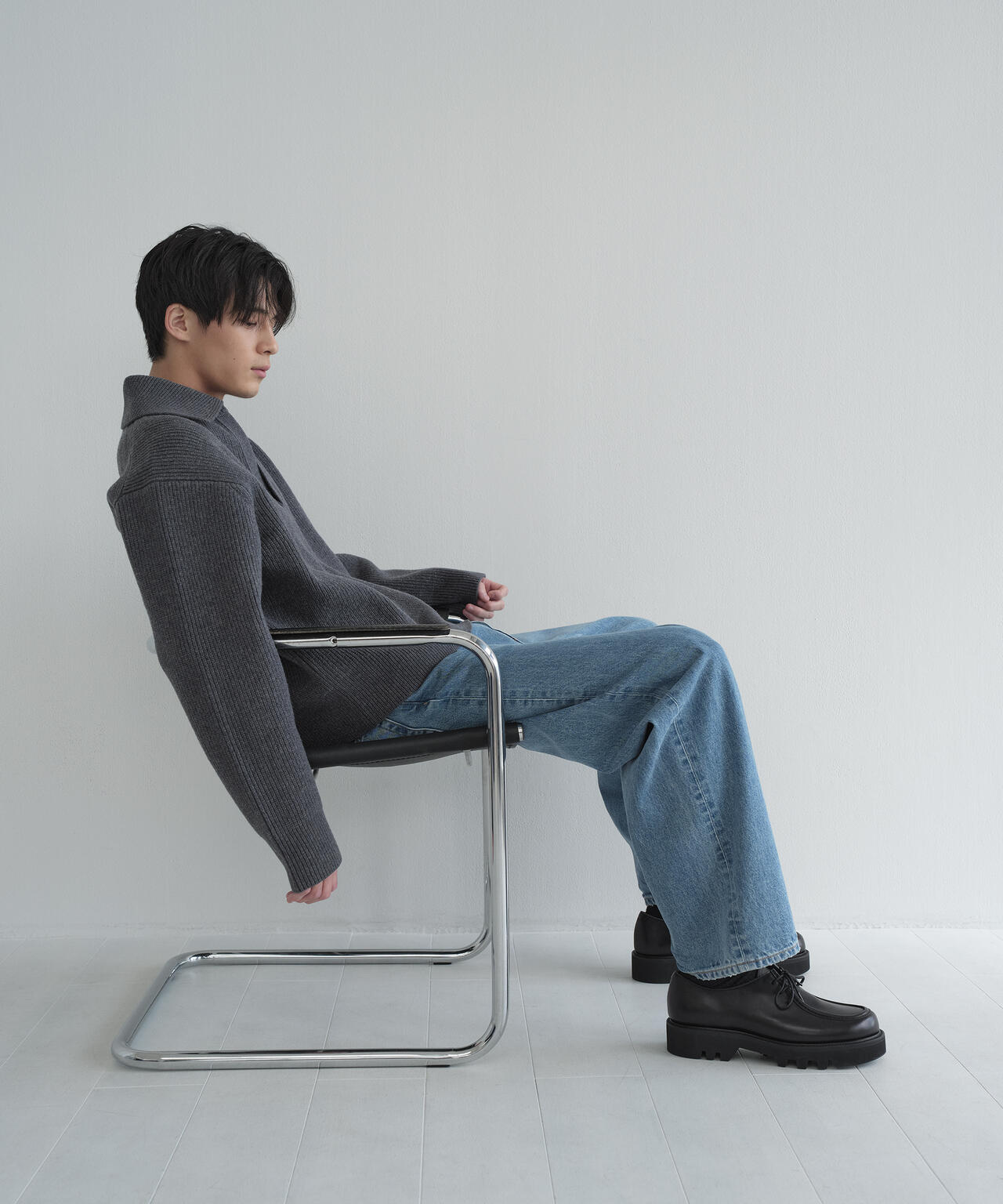 別注]STUDIO NICHOLSON / LAMBSWOOL RIB POLO COLLAR JUMPER | THE