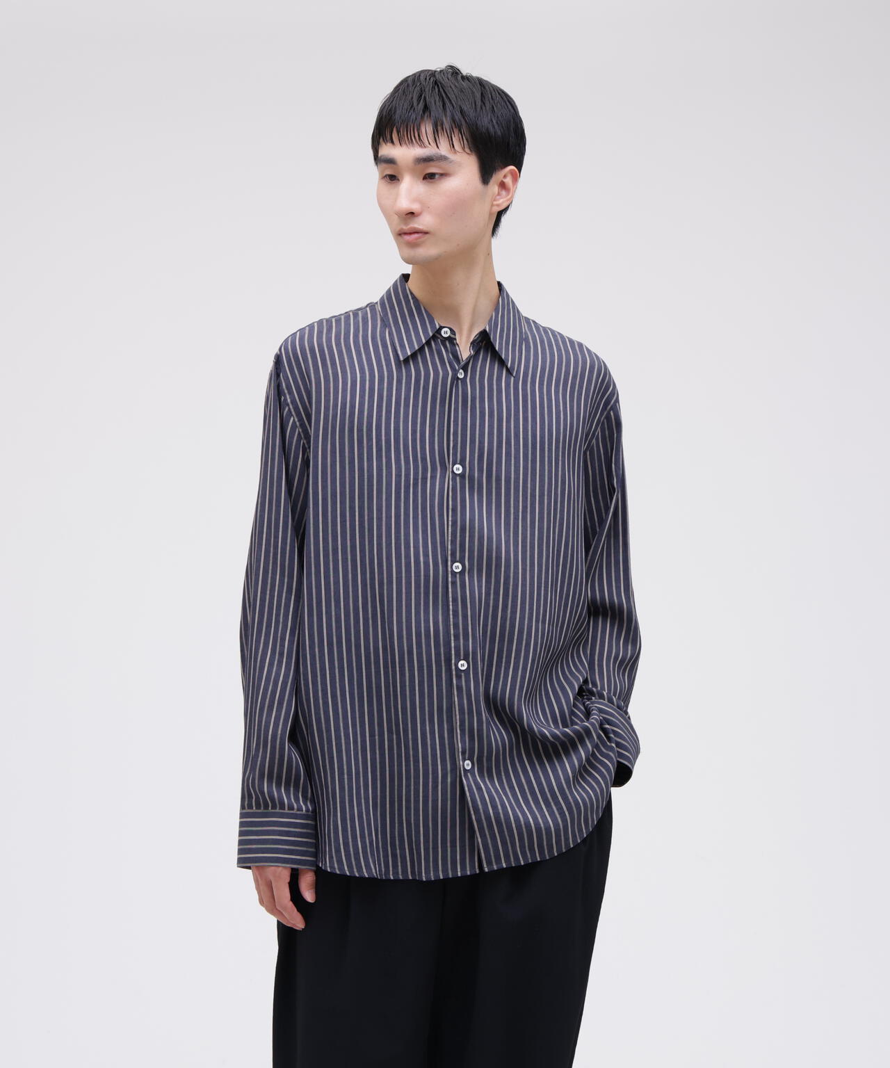 STUDIO NICHOLSON / LYOCELL SILK STRIPE BOXY OVERSIZED SHIRT