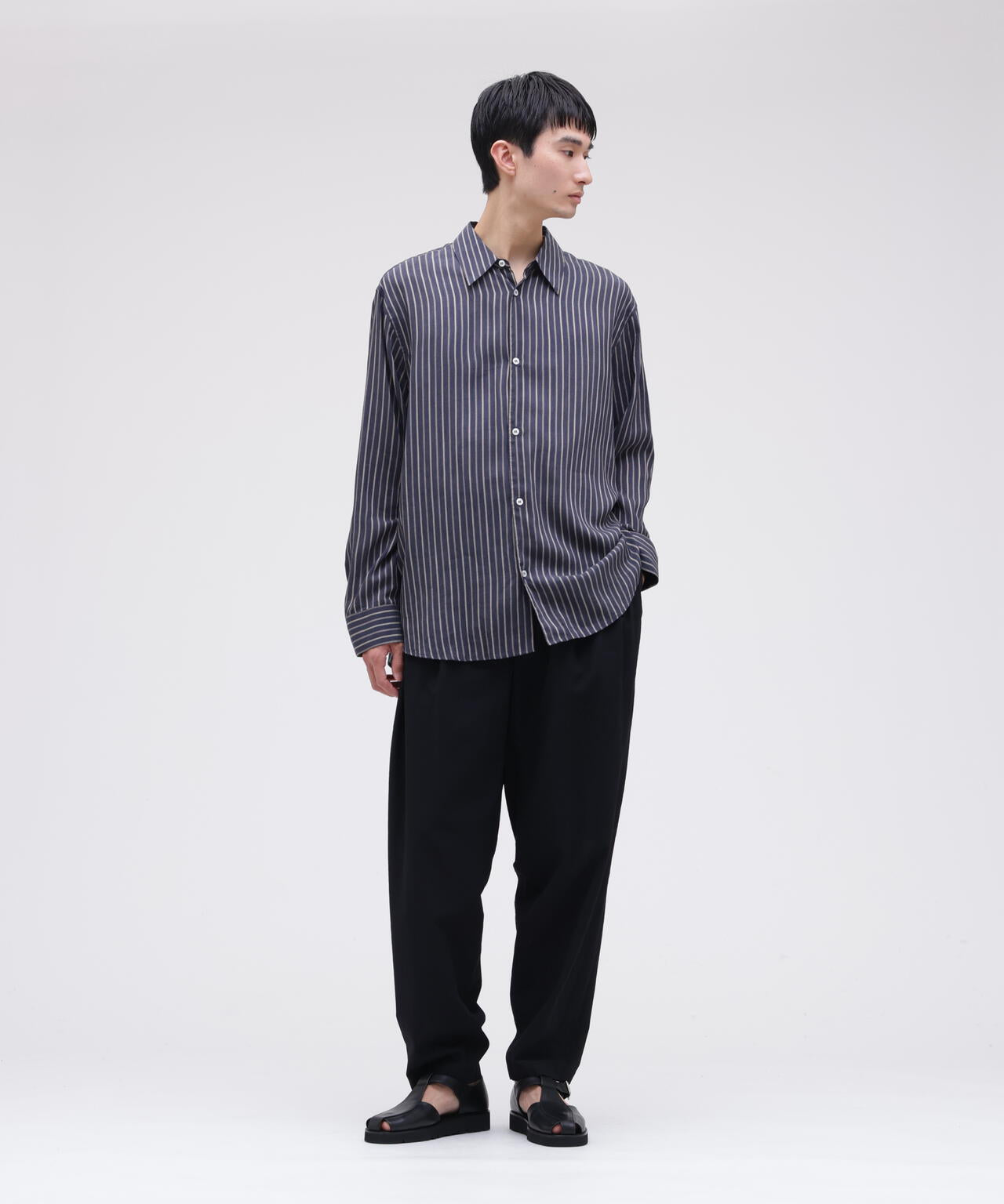 STUDIO NICHOLSON / LYOCELL SILK STRIPE BOXY OVERSIZED SHIRT