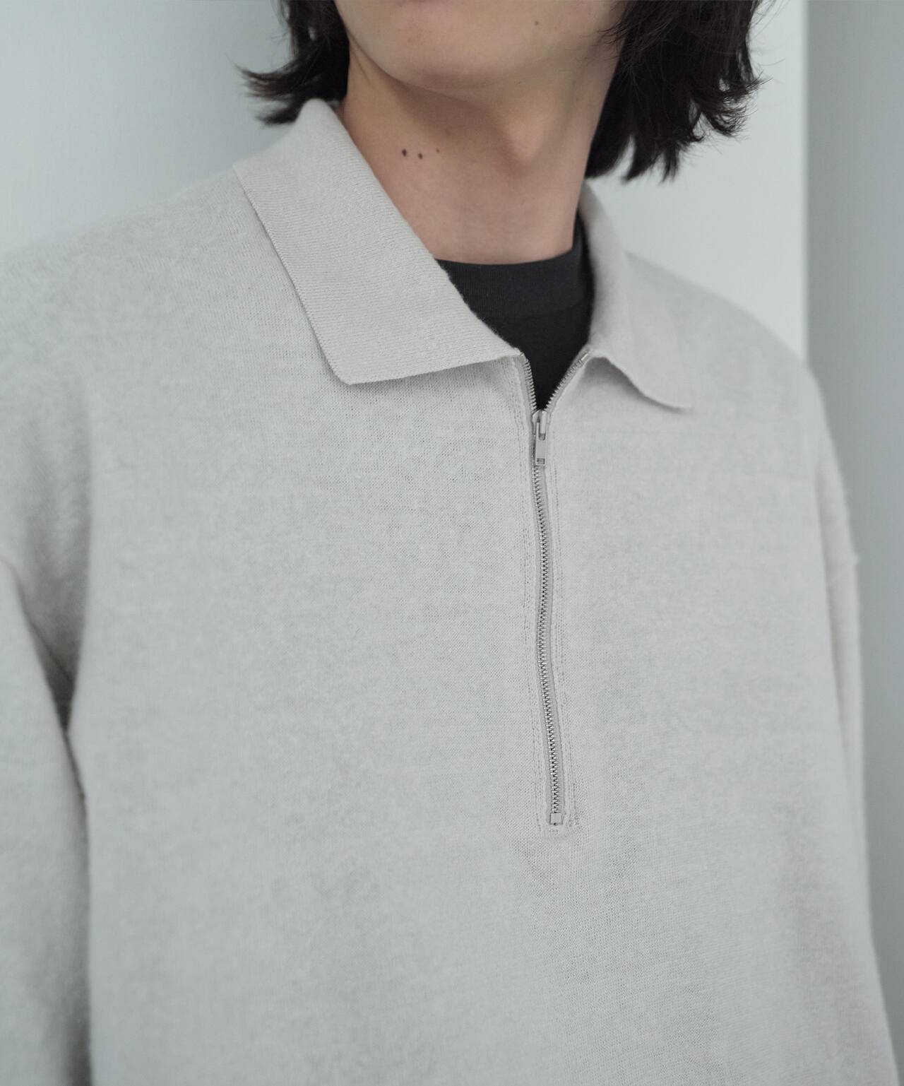 ATON / LINEN SHORT FUR ZIP UP POLO SWEATER | THE LIBRARY（ザ