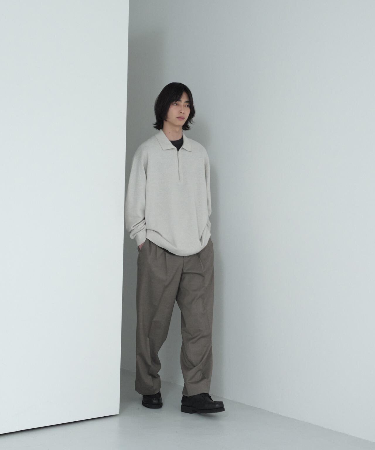 ATON / LINEN SHORT FUR ZIP UP POLO SWEATER | THE LIBRARY（ザ