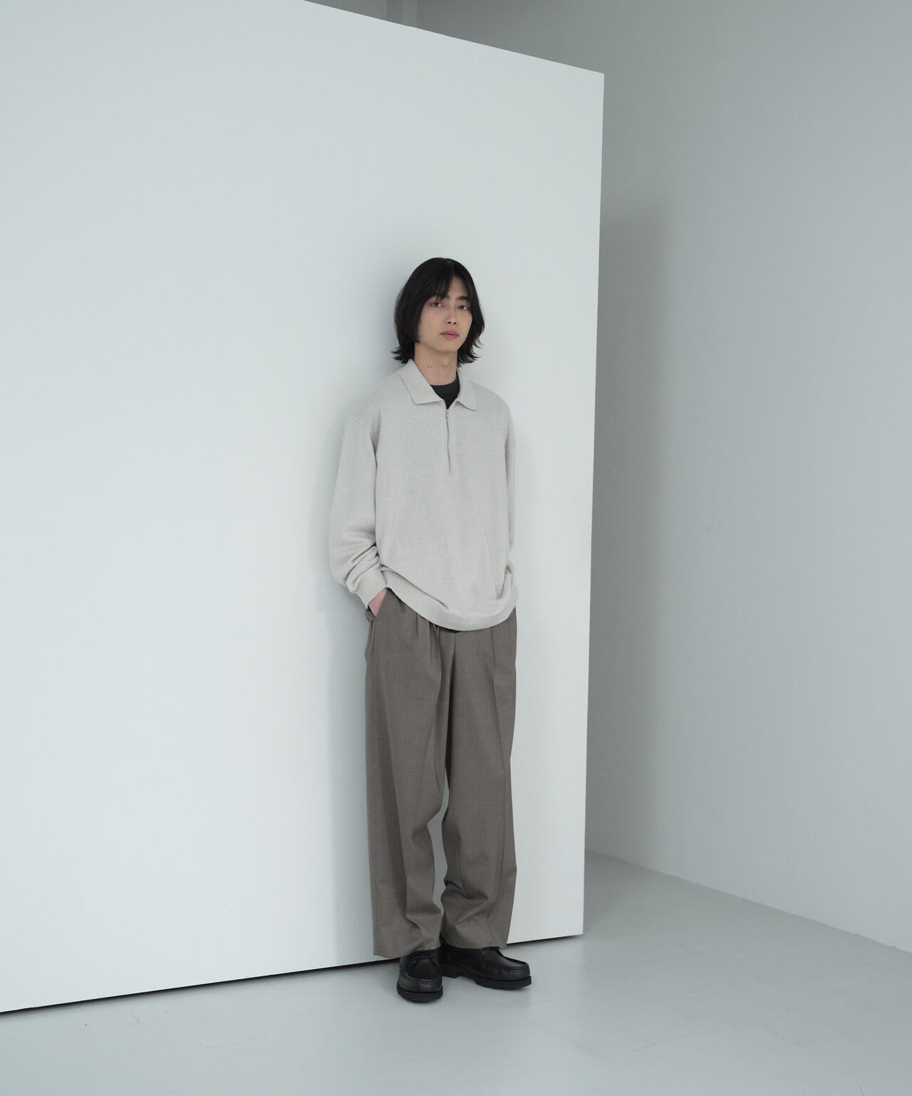 ATON / LINEN SHORT FUR ZIP UP POLO SWEATER | THE LIBRARY（ザ