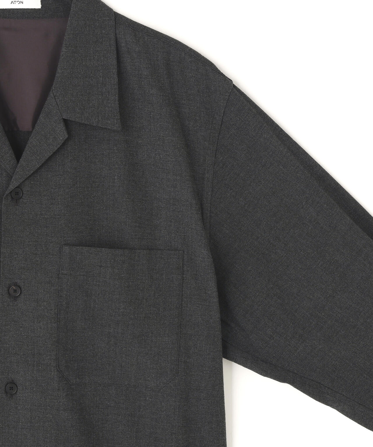 ATON / WOOL RAYON WASHER OPEN COLLER SHIRT