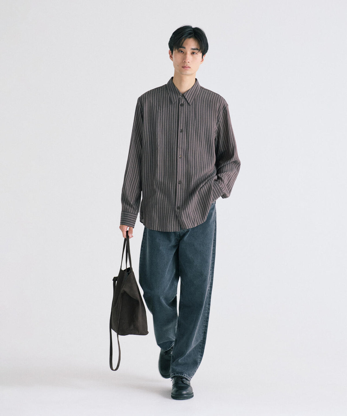 STUDIO NICHOLSON / LYOCELL SILK STRIPE BOXY OVERSIZED SHIRT