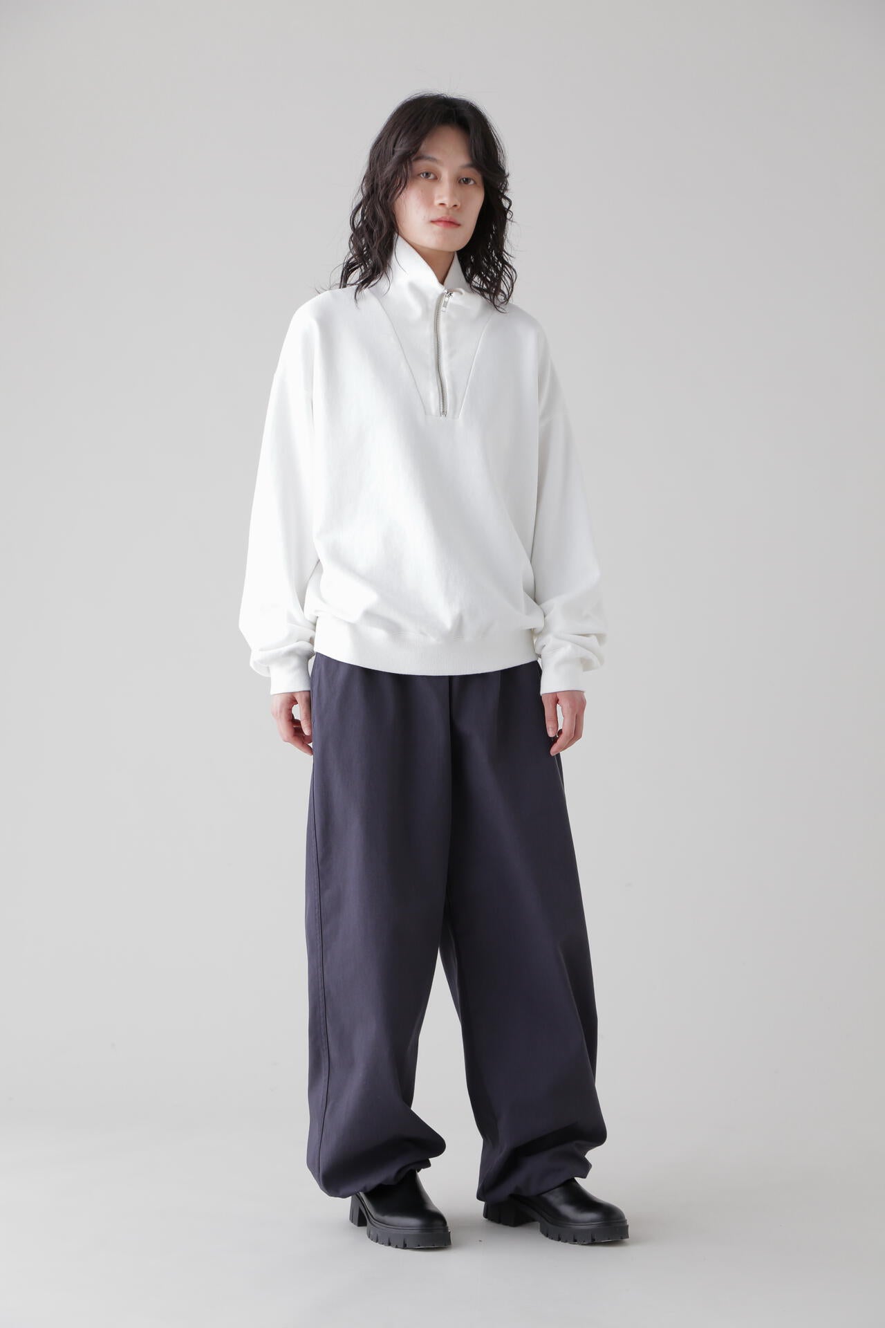 Ｙ / ORGANIC COTTON BLEND HEAVY WEIGHT FLEECE HALF ZIP