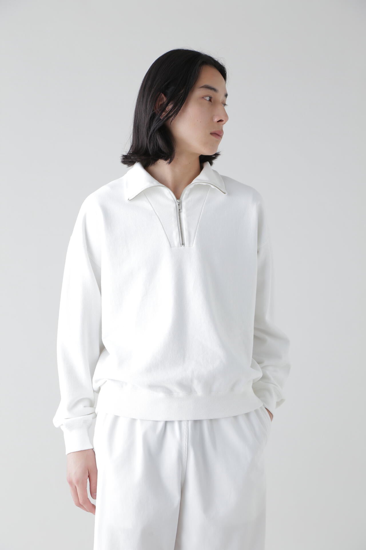 Ｙ / ORGANIC COTTON BLEND HEAVY WEIGHT FLEECE HALF ZIP