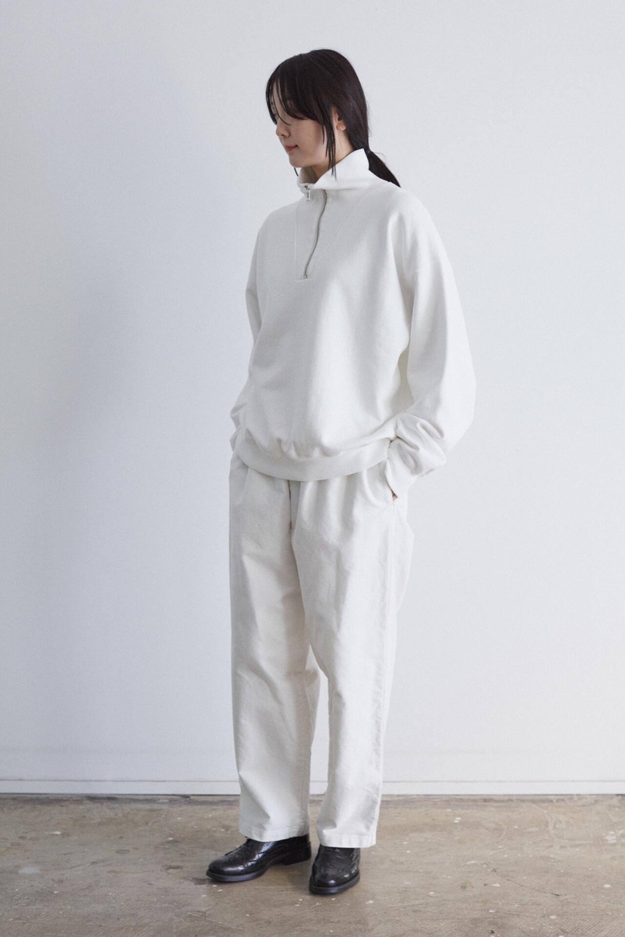 Ｙ / ORGANIC COTTON BLEND HEAVY WEIGHT FLEECE HALF ZIP