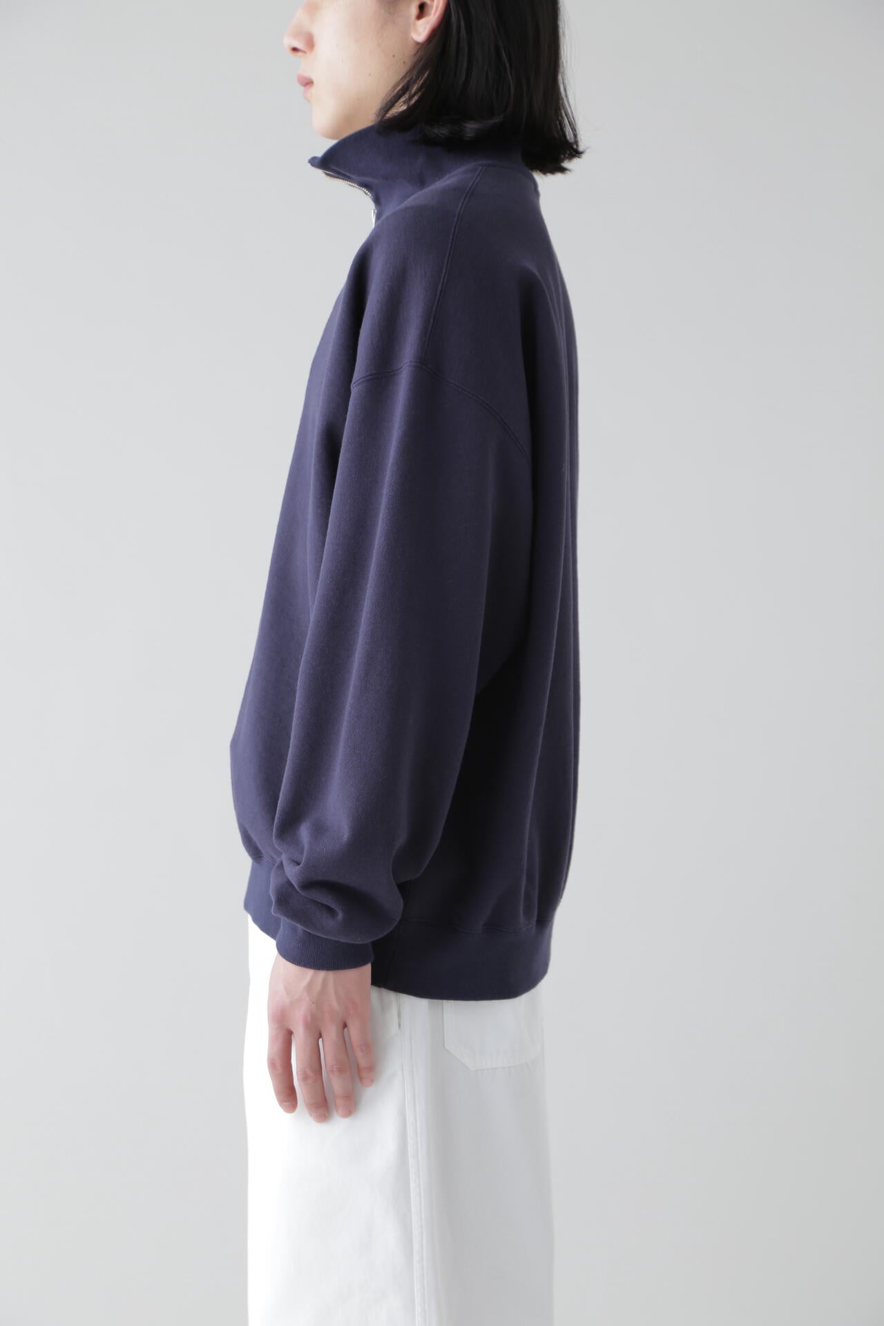 Ｙ / ORGANIC COTTON BLEND HEAVY WEIGHT FLEECE HALF ZIP