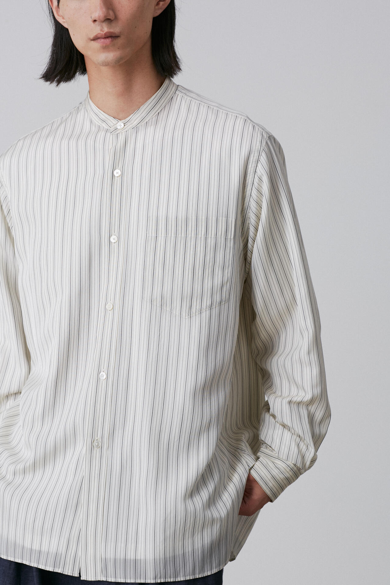 YLEVE / ACETATE CUPRA STAND COLLAR SHIRT