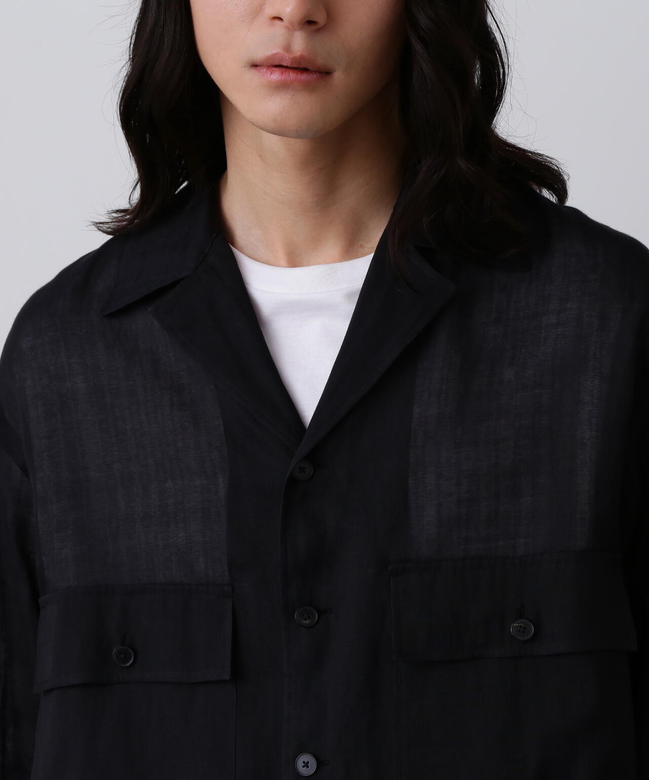 2025発売中YLÈVE COTTON SILK SHIRT1 OVERSIZED TUCK SLV SHIRTS_HIGHCOUNT CRUSHED COTTON Greige