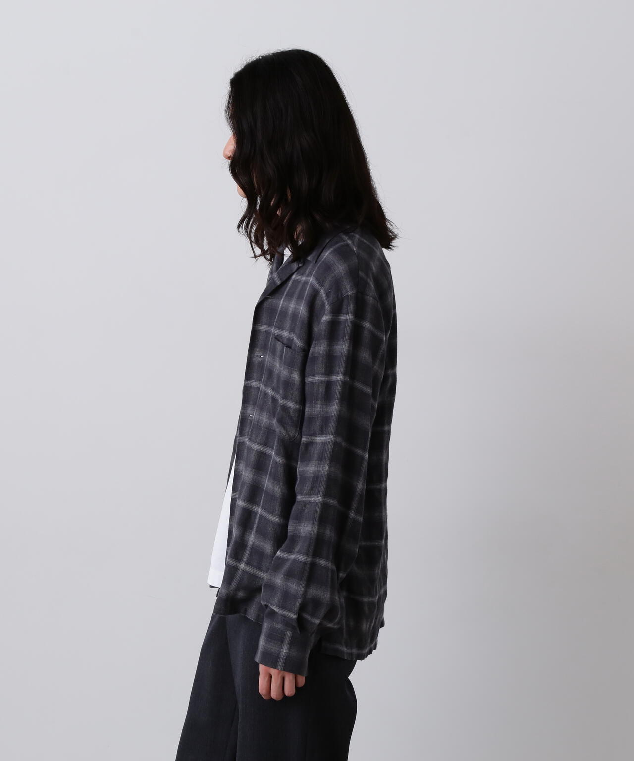 YLÈVE / BRUSHED RAYON CHECK OPEN/COLLAR SHIRT