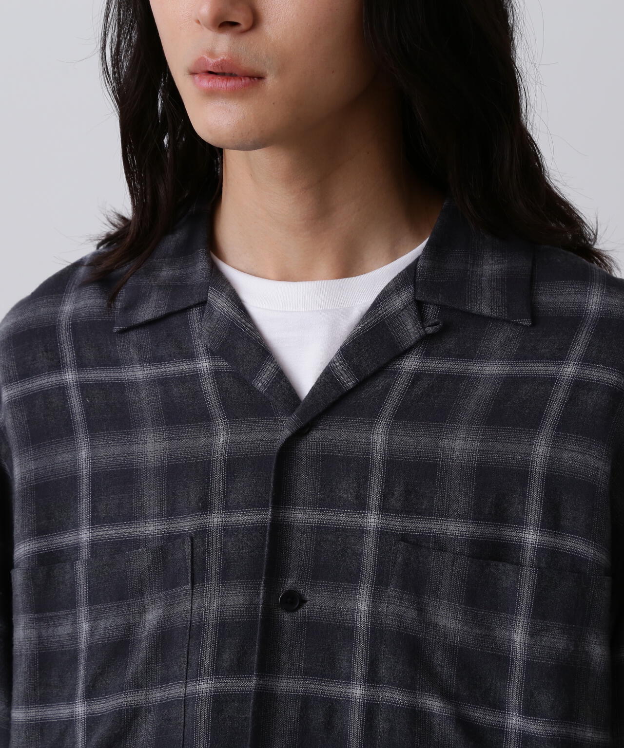 YLÈVE / BRUSHED RAYON CHECK OPEN/COLLAR SHIRT