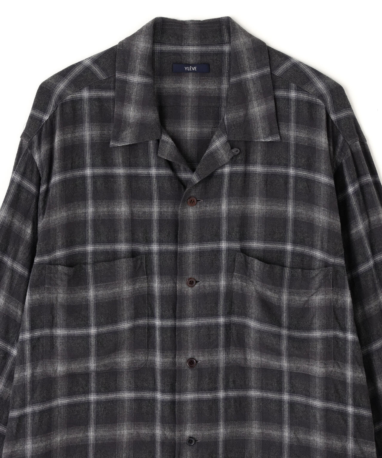 YLÈVE / BRUSHED RAYON CHECK OPEN/COLLAR SHIRT