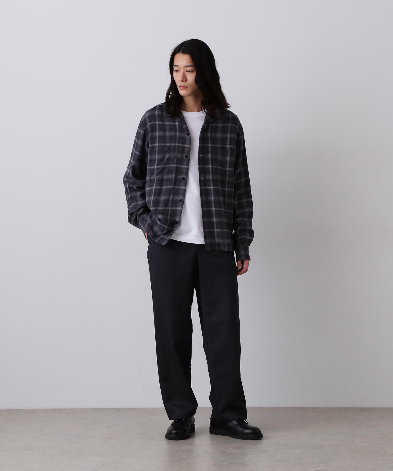 YLÈVE / BRUSHED RAYON CHECK OPEN/COLLAR SHIRT