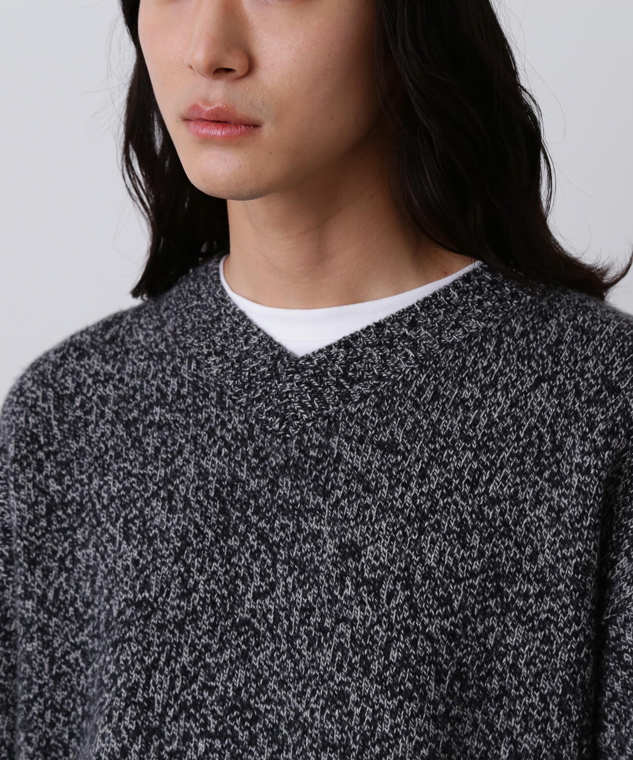 YLÈVE / WOOL CASHMERE MELANGE KNIT V NECK PULL OVER