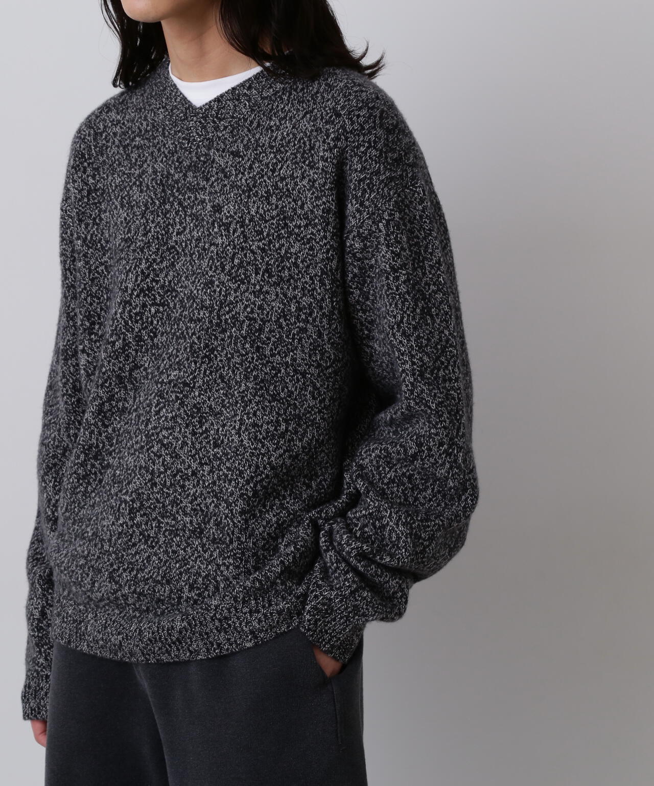 YLÈVE / WOOL CASHMERE MELANGE KNIT V NECK PULL OVER | YLÈVE