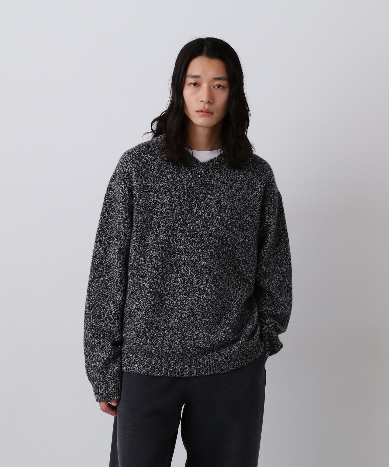 YLÈVE / WOOL CASHMERE MELANGE KNIT V NECK PULL OVER | YLÈVE