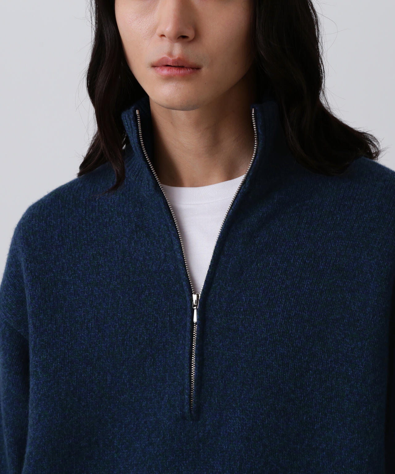 YLÈVE / WOOL CASHMERE MELANGE KNIT HALF ZIP PULL OVER