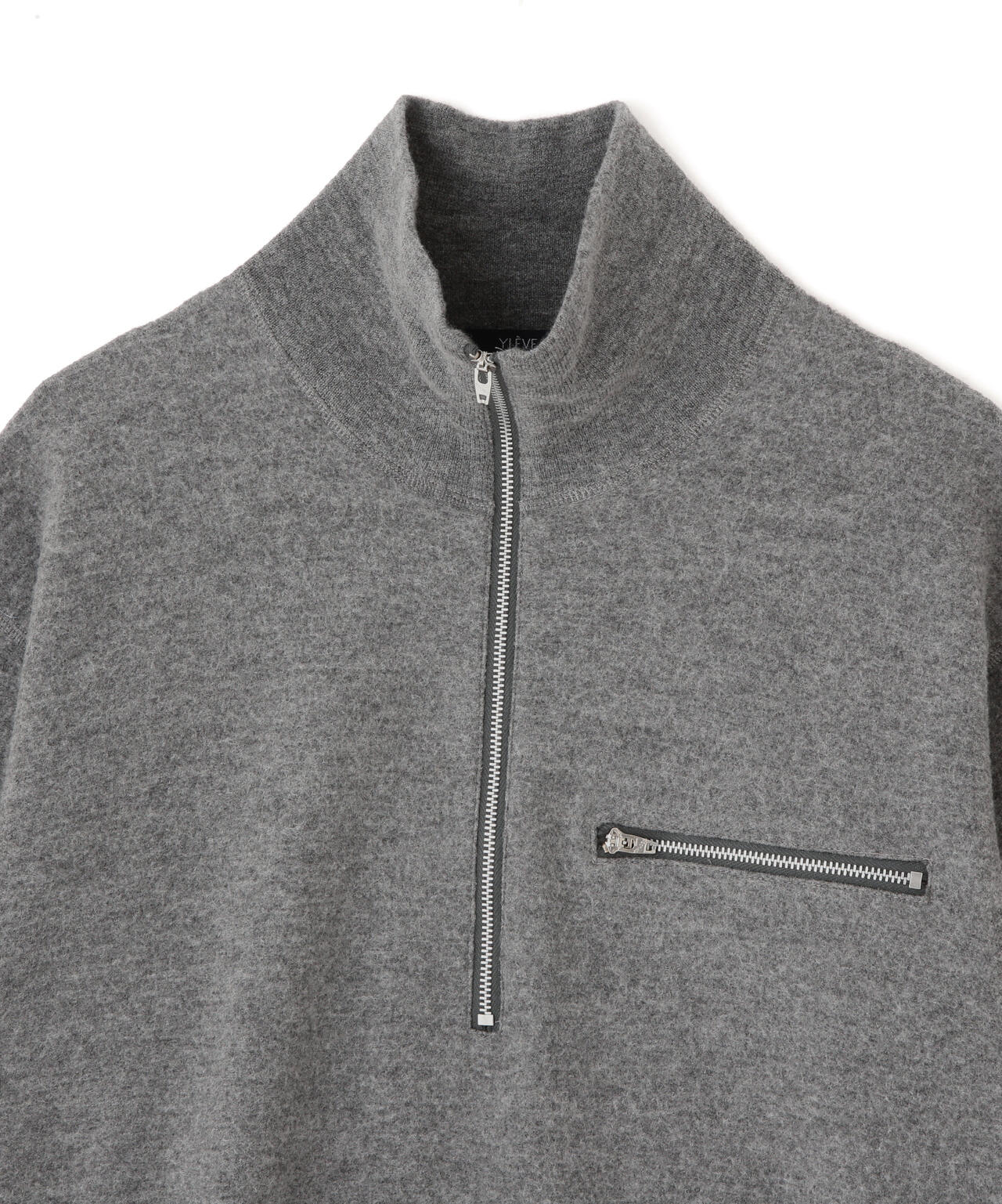 YLÈVE / ULTRAFINE MERINO MILLED WOOL KNIT HALF ZIP PULL OVER